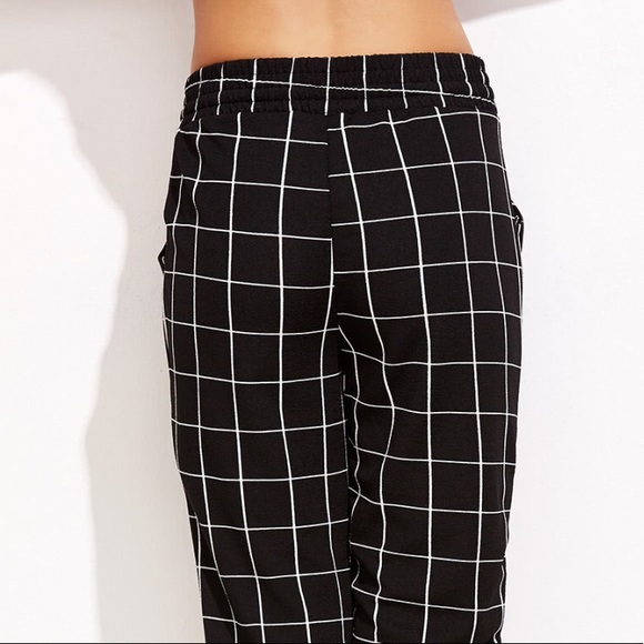 RESTOCKED! Black and White Grid Drawstring Pants - Picture 5 of 5
